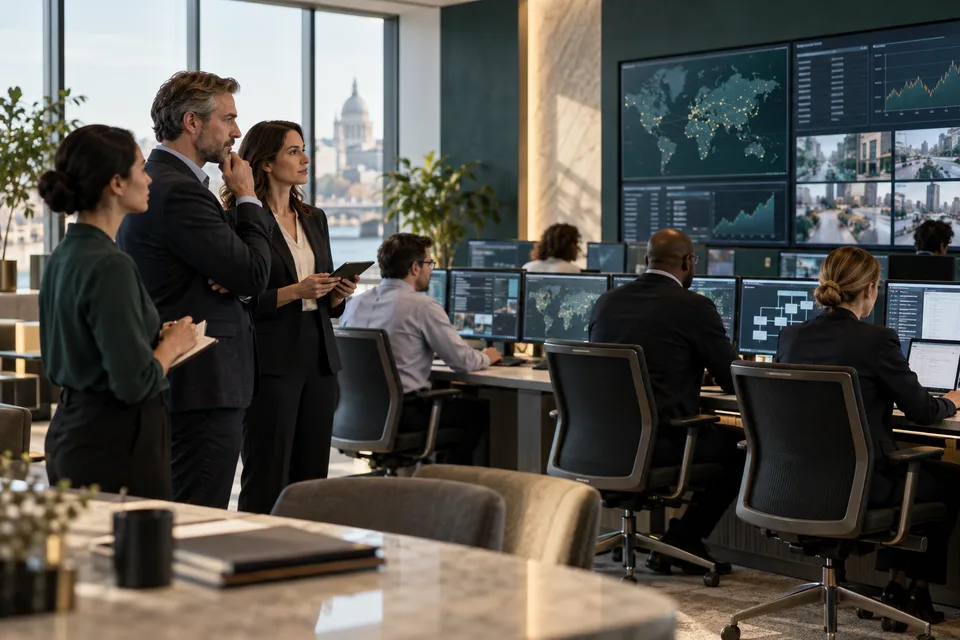 Illustrative control team overseeing a resilience exercise in an operations room