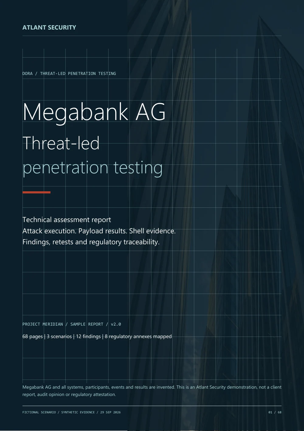 The complete case study — page 1 of the fictional Megabank AG report. Text summary follows.
